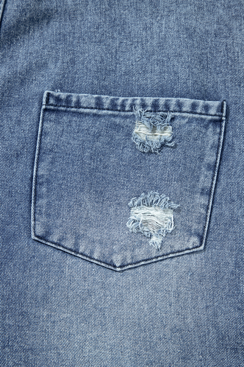 Stone Blue Distressed Bib Pocket Wide Leg Denim Overall - loveforevers