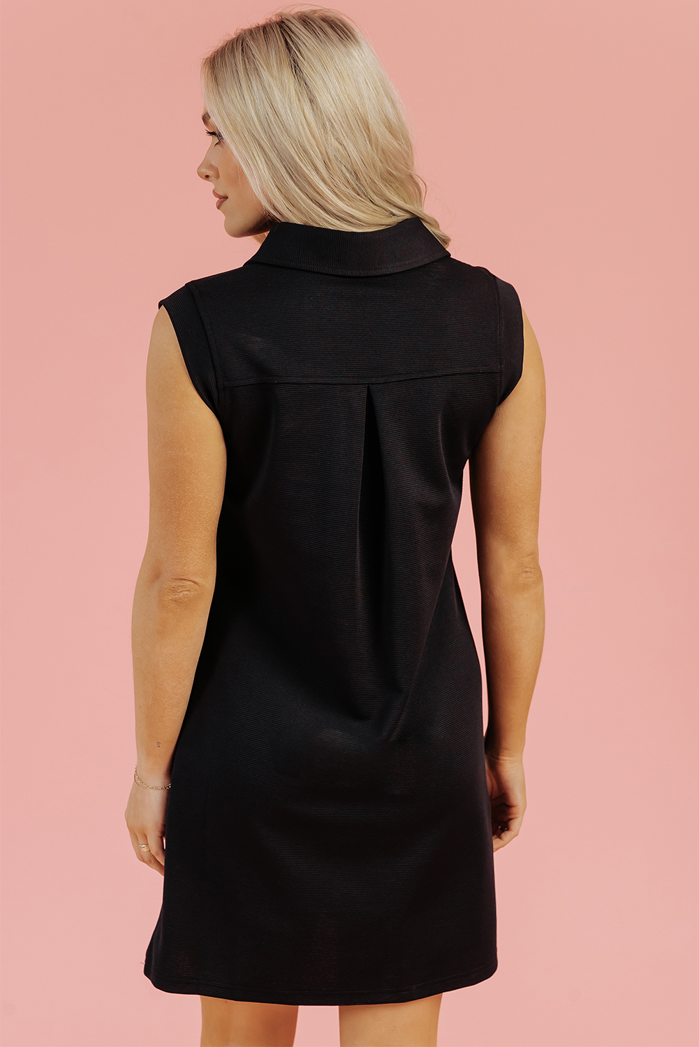 Black Sequin Bunny Doll Graphic Collared Sleeveless Mini Dress - loveforevers