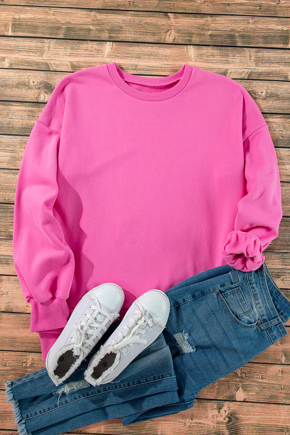 Grass Green Solid Fleece Lined Drop Shoulder High Low Sweatshirt - loveforevers