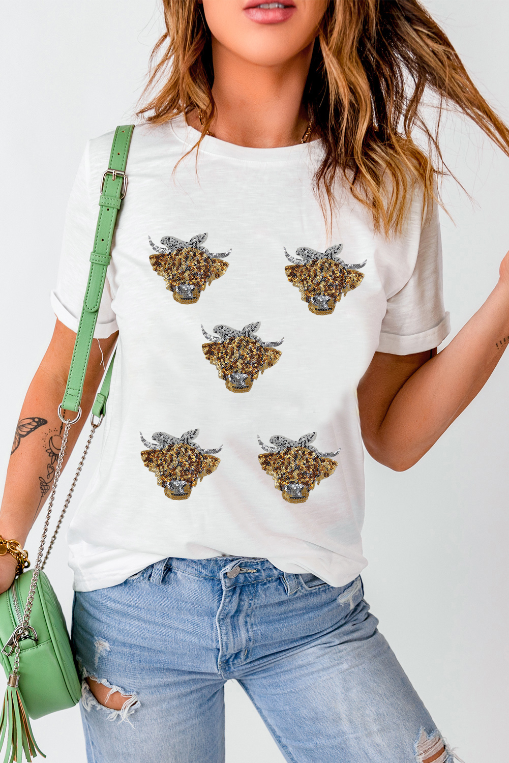 White Western Bow Heifer Graphic Casual T Shirt - loveforevers