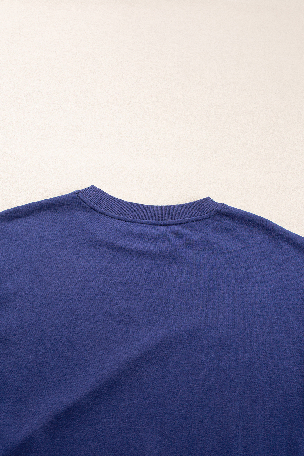 Navy Blue Plain Drop Shoulder Crewneck Pullover Sweatshirt - loveforevers