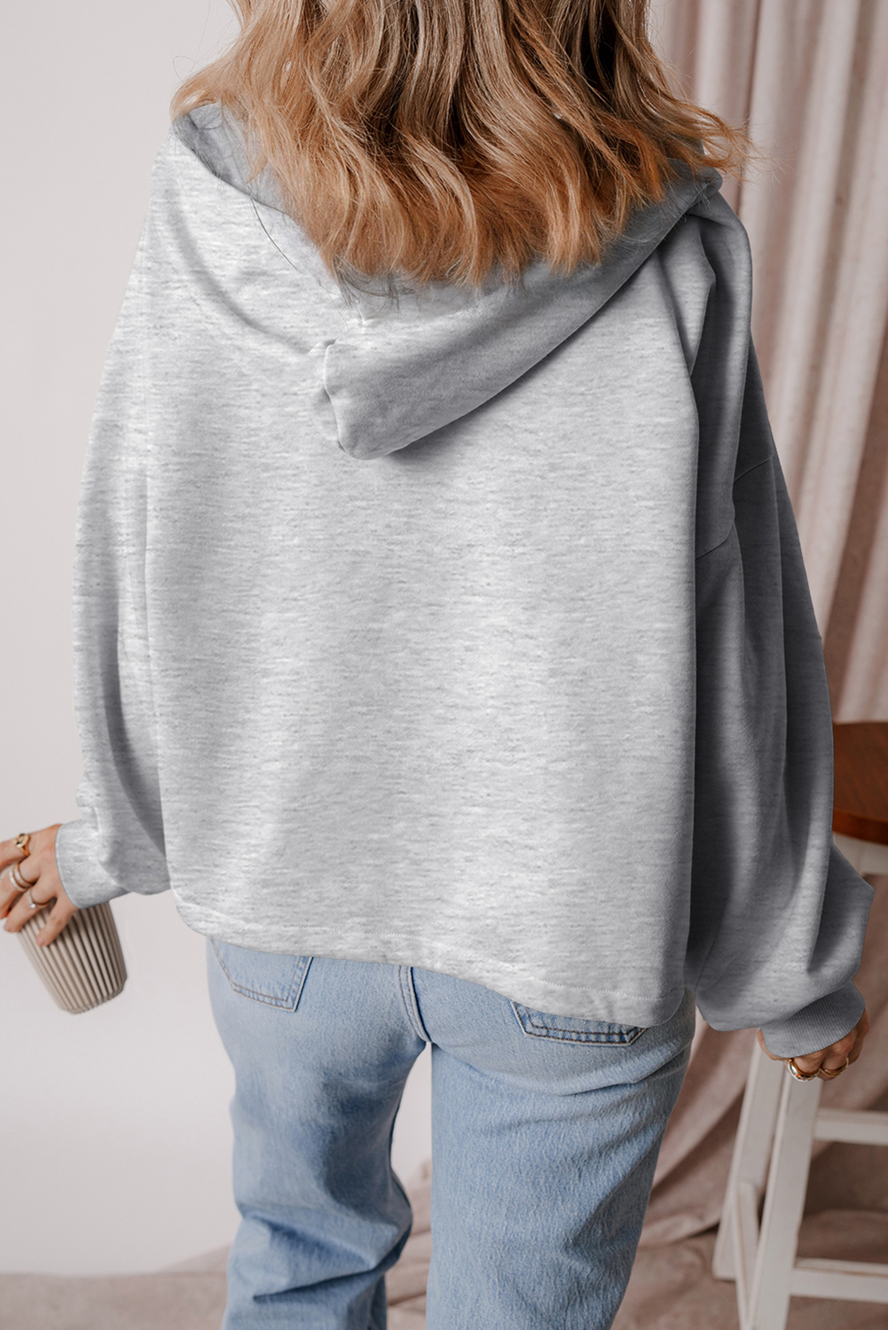 Bonbon Fleece Lined Half Zipper Kangaroo Pockets Loose Hoodie - loveforevers