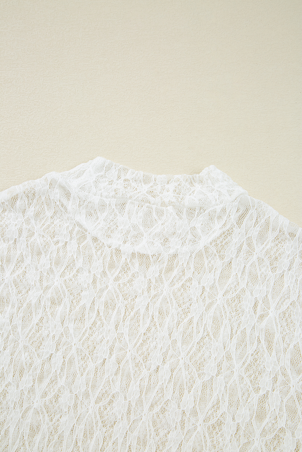 White Sheer Lace Bell Sleeve Mock Neck Blouse - loveforevers