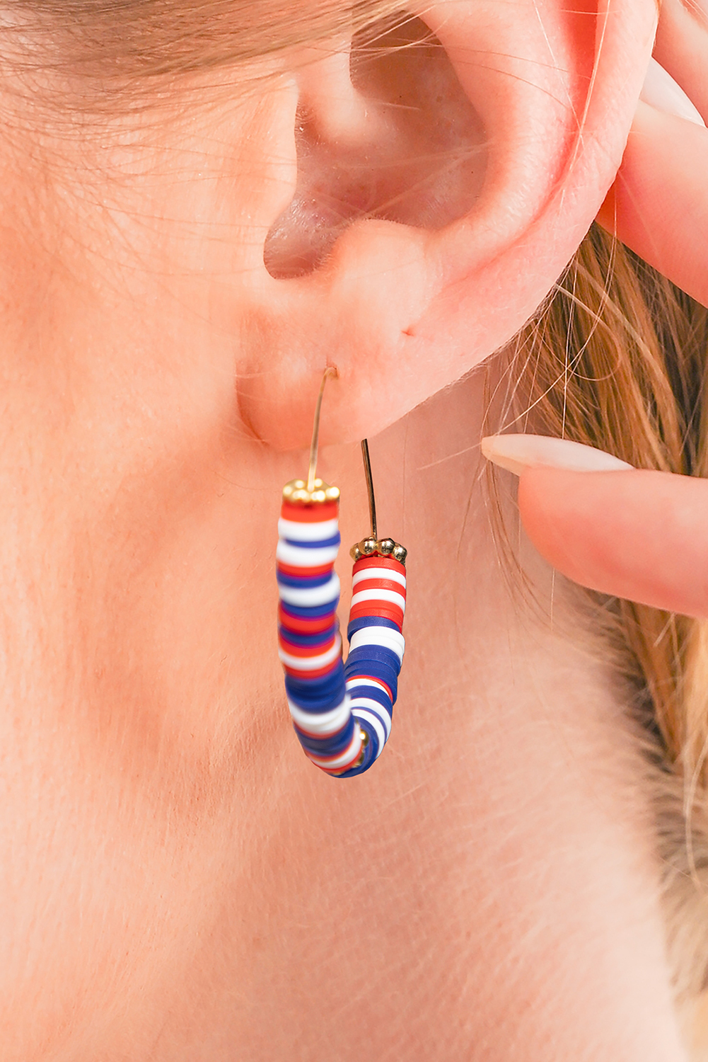 Dark Blue American Flag Inspired Beaded Large Hoop Earrings - loveforevers