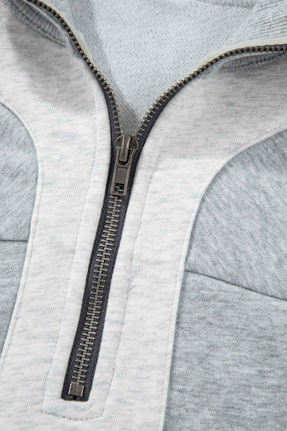 Gray Half Zipper Collared Drop Shoulder Side Slits Sweatshirt - loveforevers