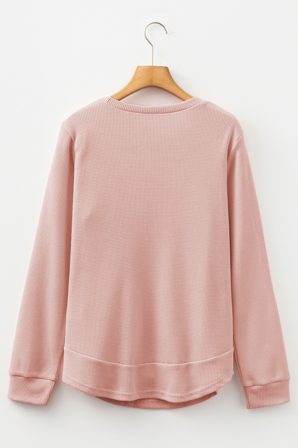 White Rounded Hem Waffle Long Sleeve Top - loveforevers