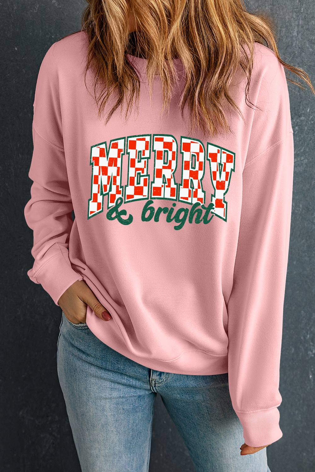 Pink MERRY & Bright Graphic Holiday Pullover Sweatshirt - loveforevers