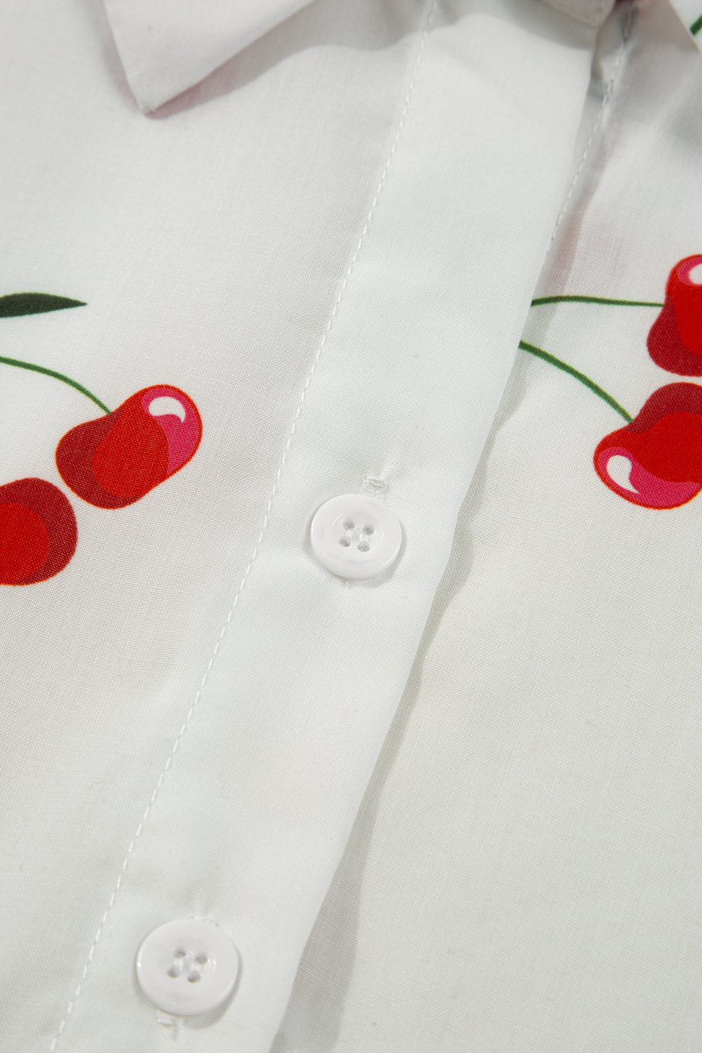 White Cherry Print Flounce Sleeve Collared Frilled Babydoll Blouse - loveforevers