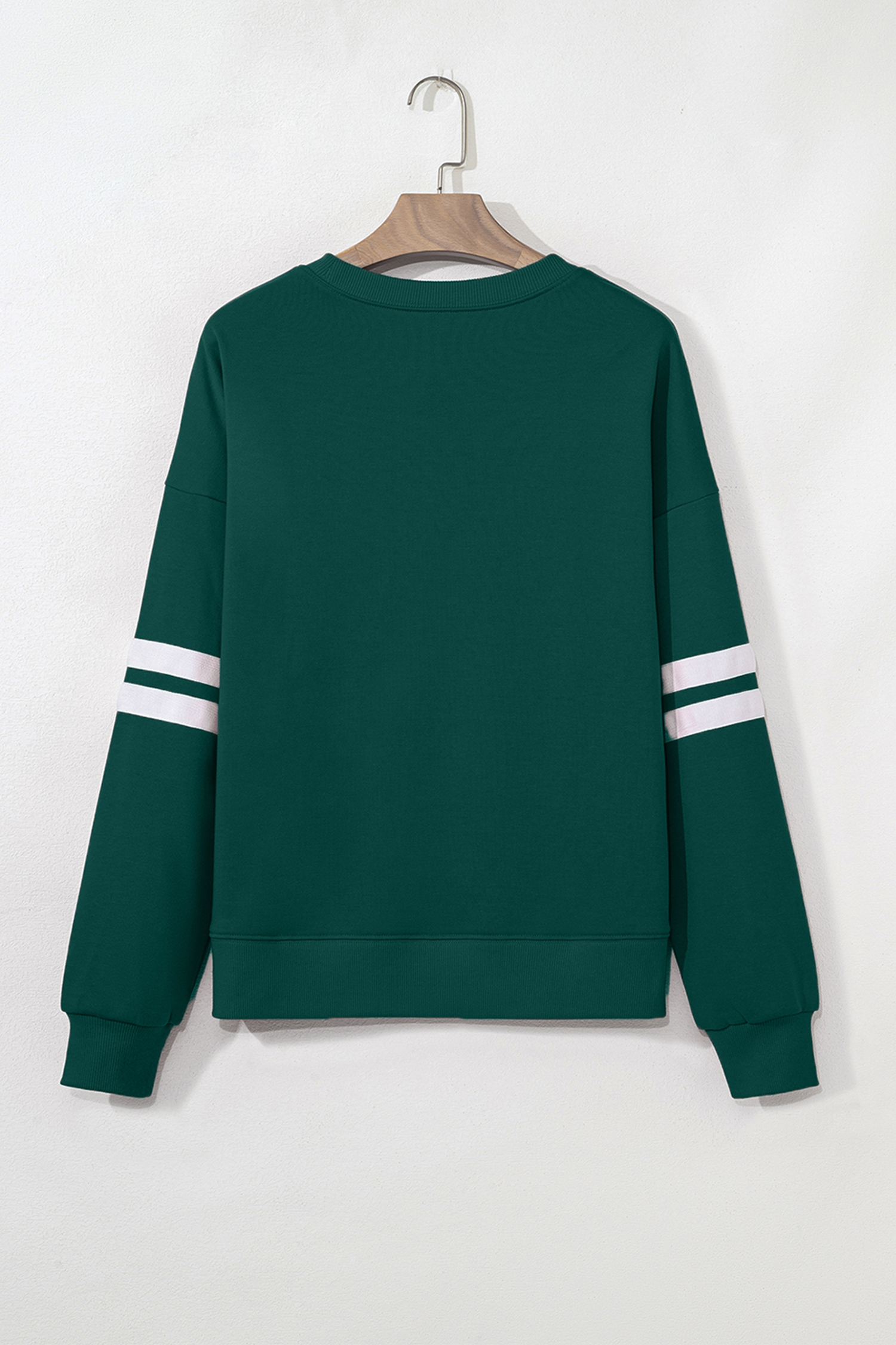 Evergreen Ribbon Bow Lucky Clover Varsity Striped Sleeve Casual Sweatshirt - loveforevers