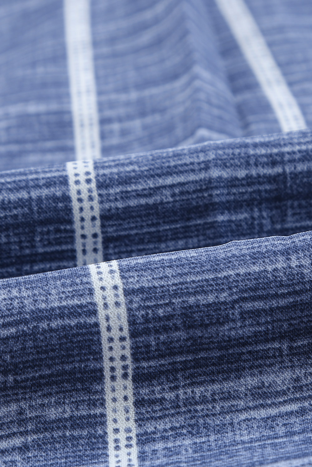 Blue Striped Print V Neck Half Buttons Loose Blouse - loveforevers