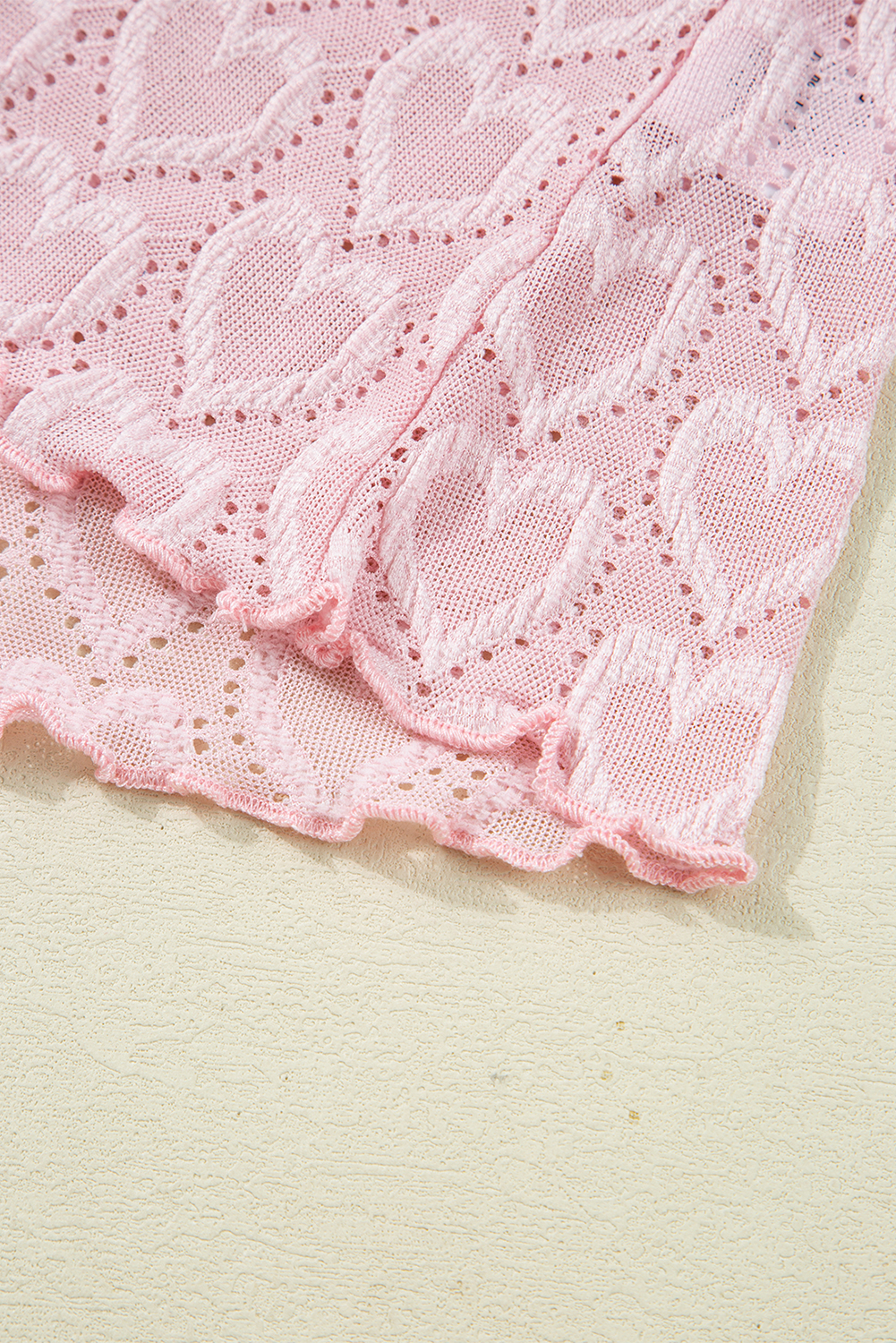Gossamer Pink Heart Jacquard Flare Sleeve Mock Neck Fitted Top - loveforevers