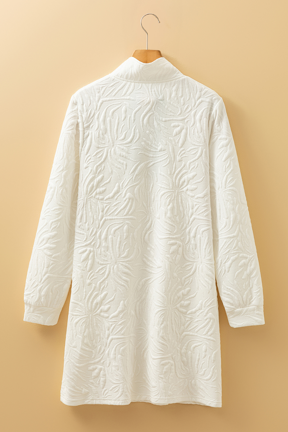 White Jacquard Textured Quarter Zipper Shift Mini Dress - loveforevers
