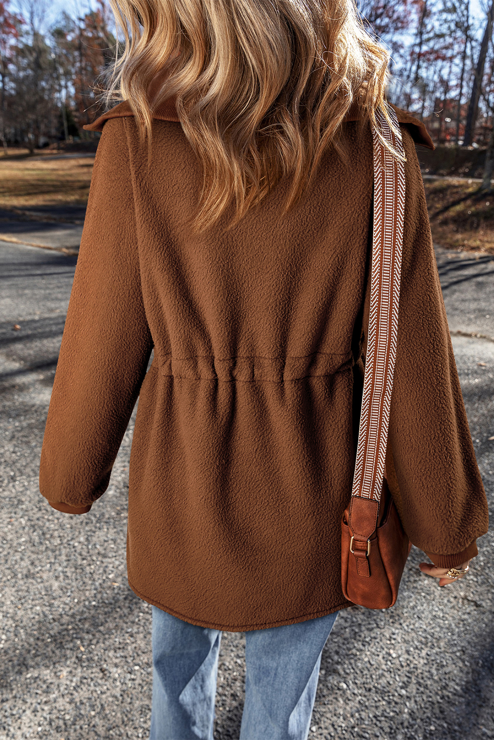 Brown Half Zip Fleece Pullover Sweatshirt - loveforevers