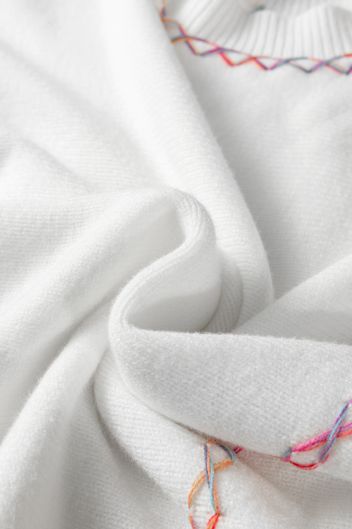 White Rainbow Stitching Balloon Sleeve Relaxed Sweater - loveforevers