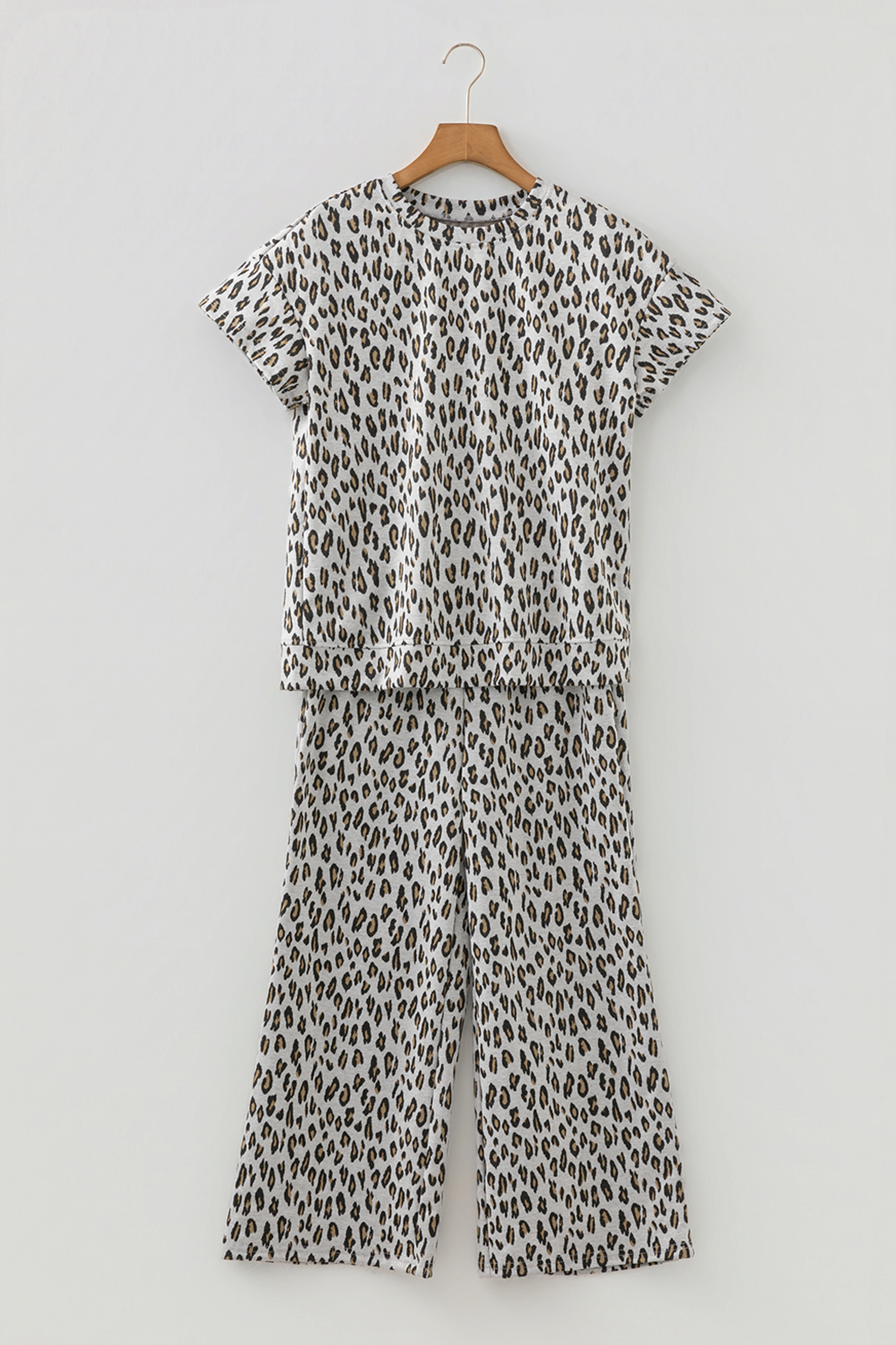 Beige Leopard Print Casual Tee and Pants 2pcs Outfit - loveforevers