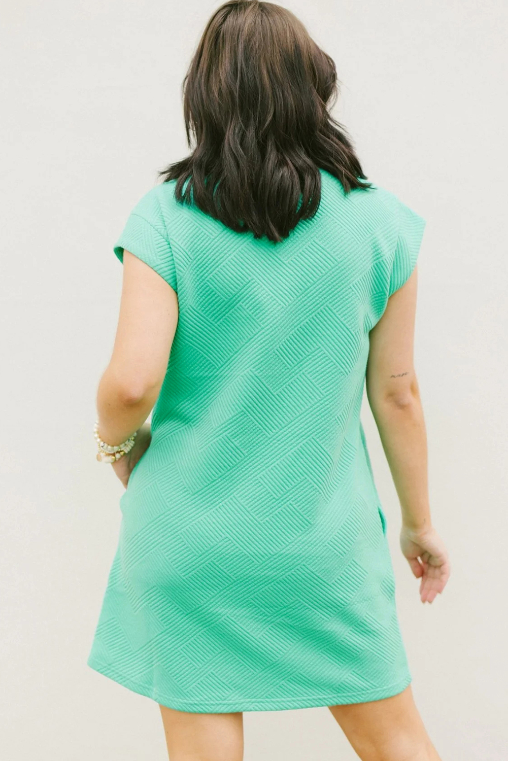 Mint Green Textured Cap Sleeve T Shirt Dress - loveforevers
