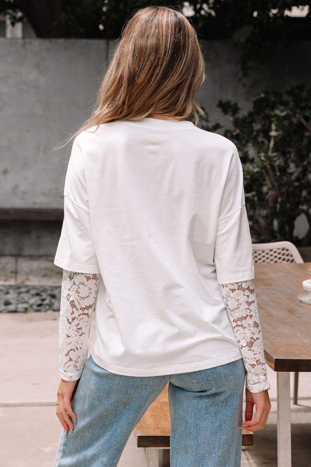 Black Lace Long Sleeve Insert Drop Shoulder Tee - loveforevers