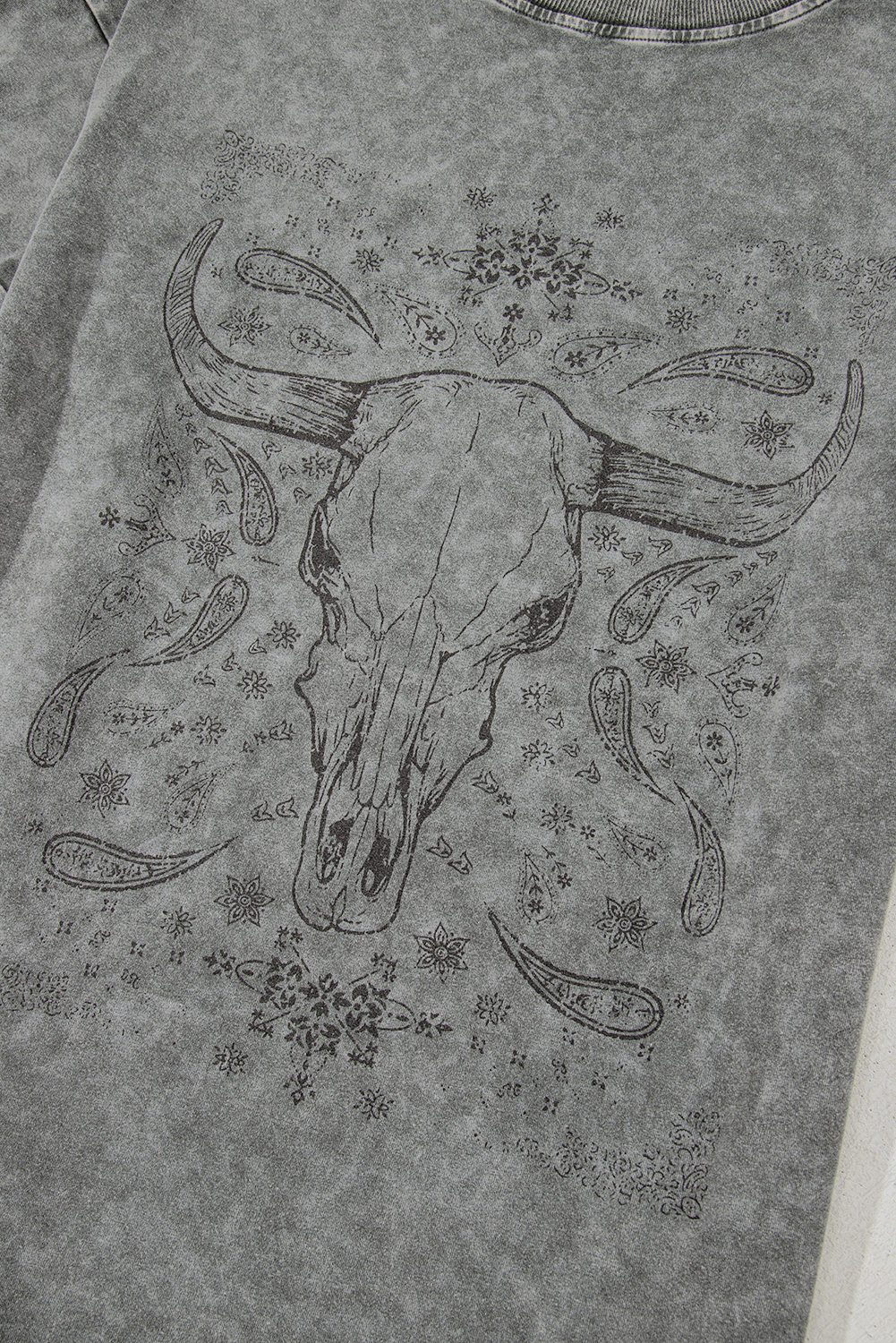 Light Grey Western Steer Head Tie Dye Print Crew Neck T Shirt - loveforevers