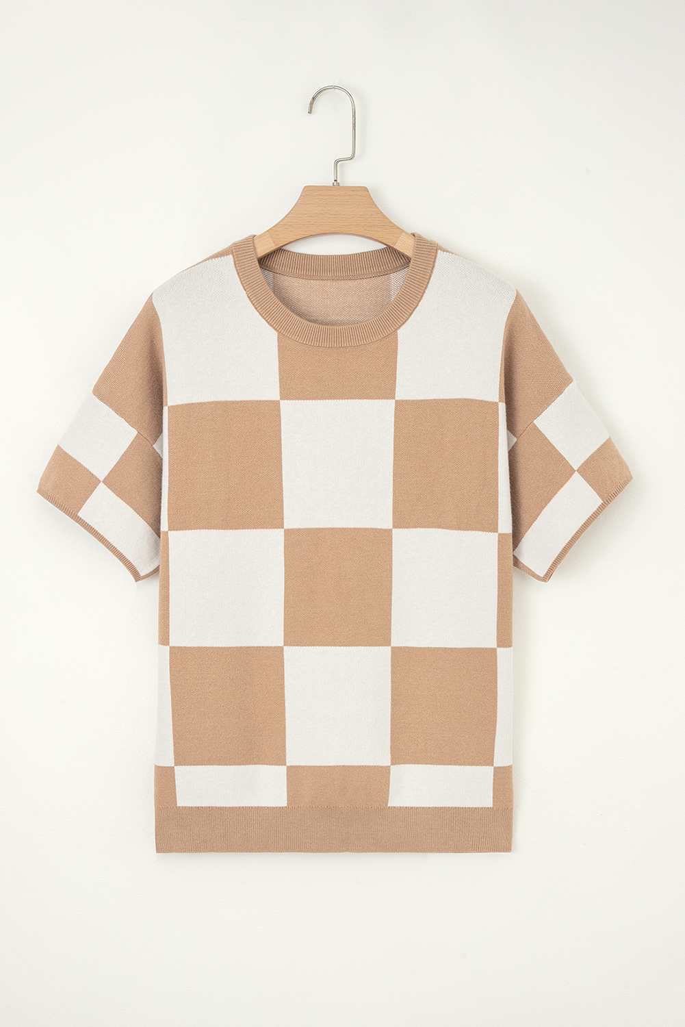 Black Checkered Pattern Loose Drop Shoulder Half Sleeve Sweater - loveforevers