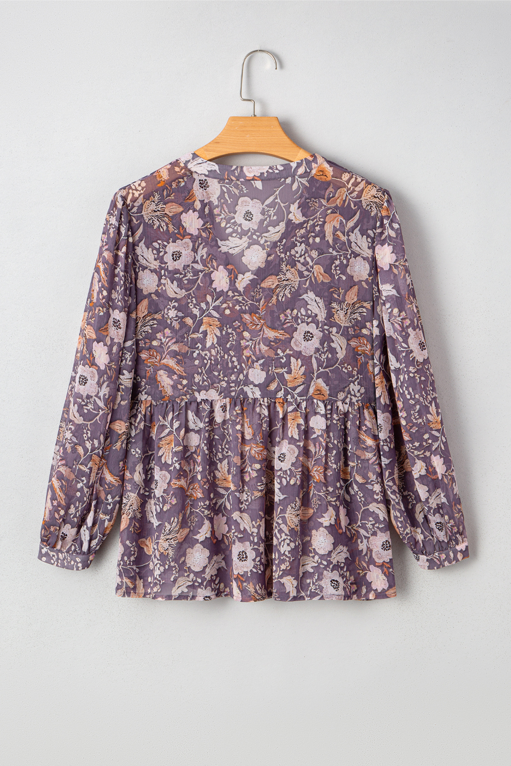 Blue Boho Flower Print 3/4 Sleeve Babydoll Blouse - loveforevers
