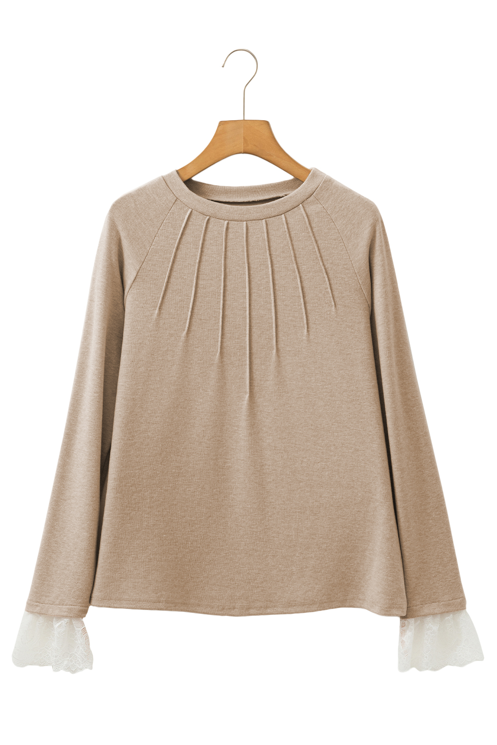 Parchment Seam Detail Lace Contrast Cuffs Raglan Sleeve Top - loveforevers