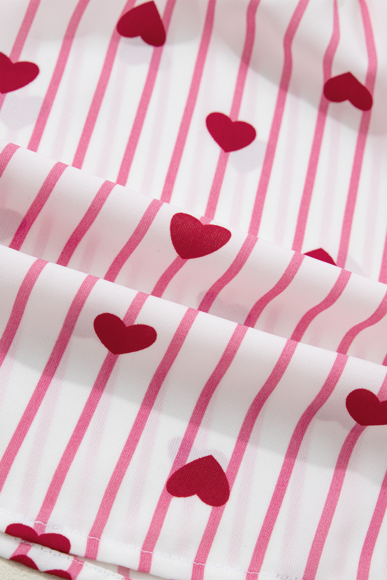 Pink Stripe Textured Heart Print Long Flounce Sleeve Shirt - loveforevers