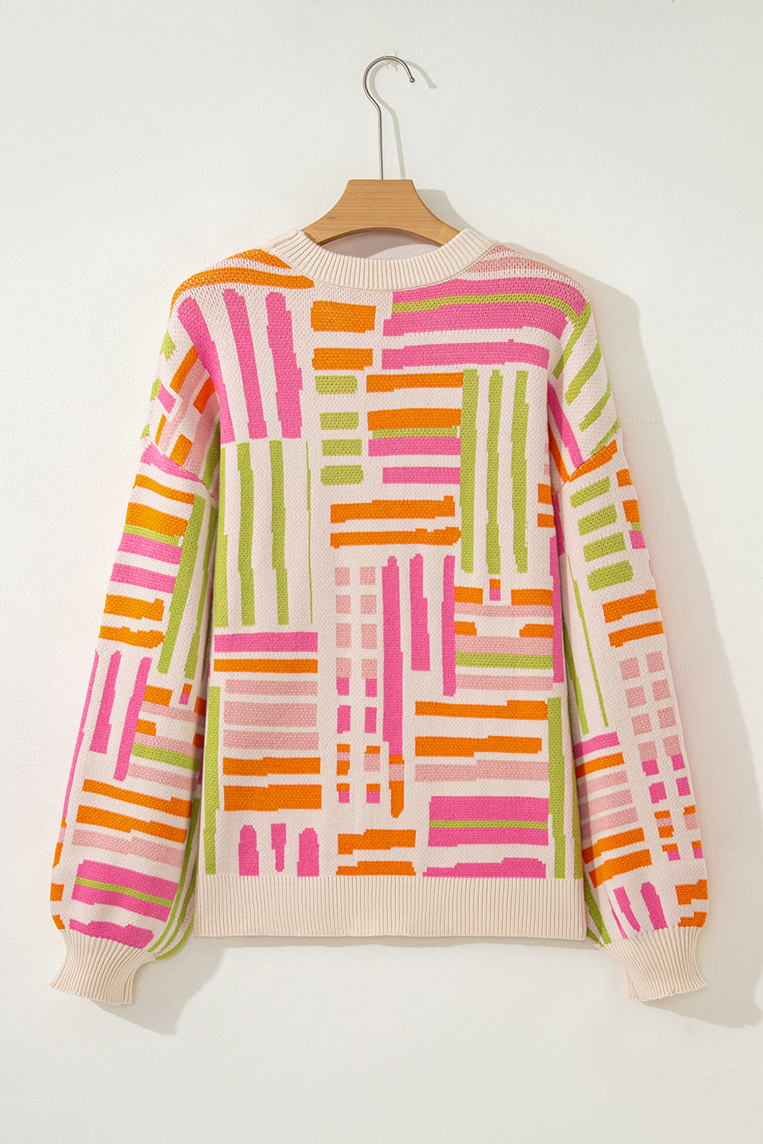 Rose Love Lines Pattern Crew Neck Puff Sleeve Sweater - loveforevers