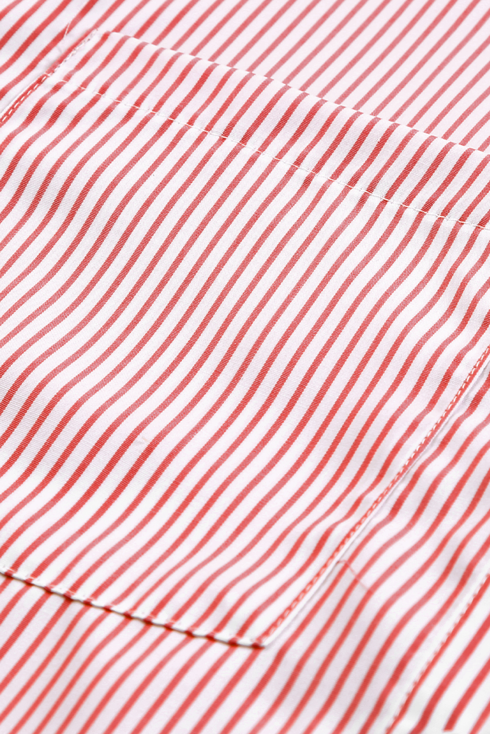 Red Stripe Smocked Cuffed Striped Boyfriend Shirt with Pocket - loveforevers