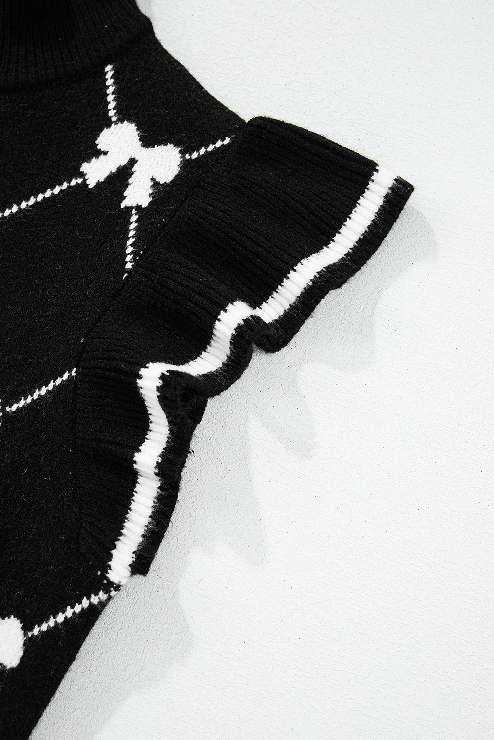 Black Preppy Vibes Bow Print Zipped Collar Sweater Tee - loveforevers