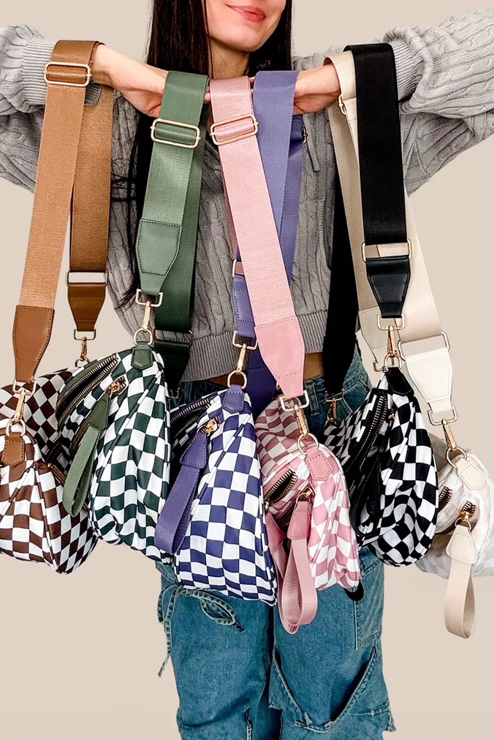 Jungle Green Double Zip Crescent Shape Adjustable Sling Bag - loveforevers