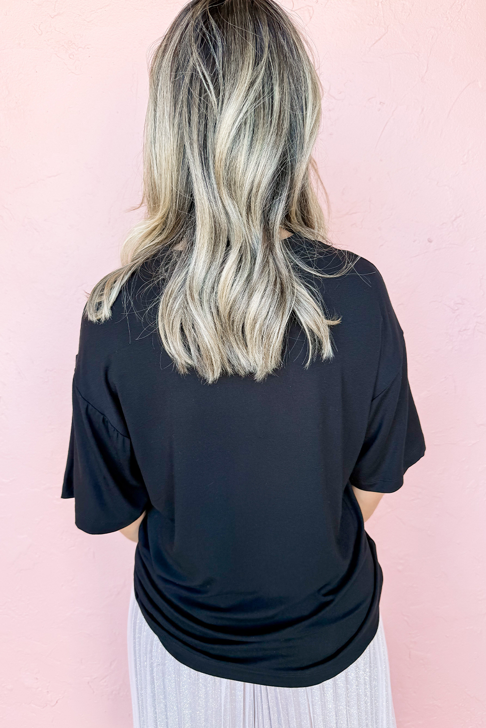 Black Cheerful Sequin Bow Patched Game Day T Shirt - loveforevers