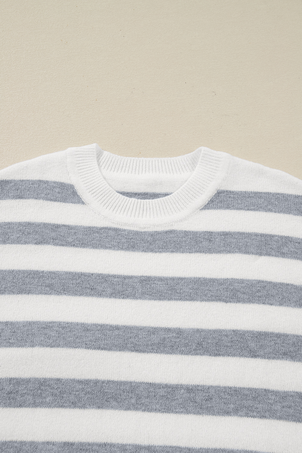 Gray Stripe Ribbed Buttoned Detail Drop Shoulder Tunic Sweater - loveforevers