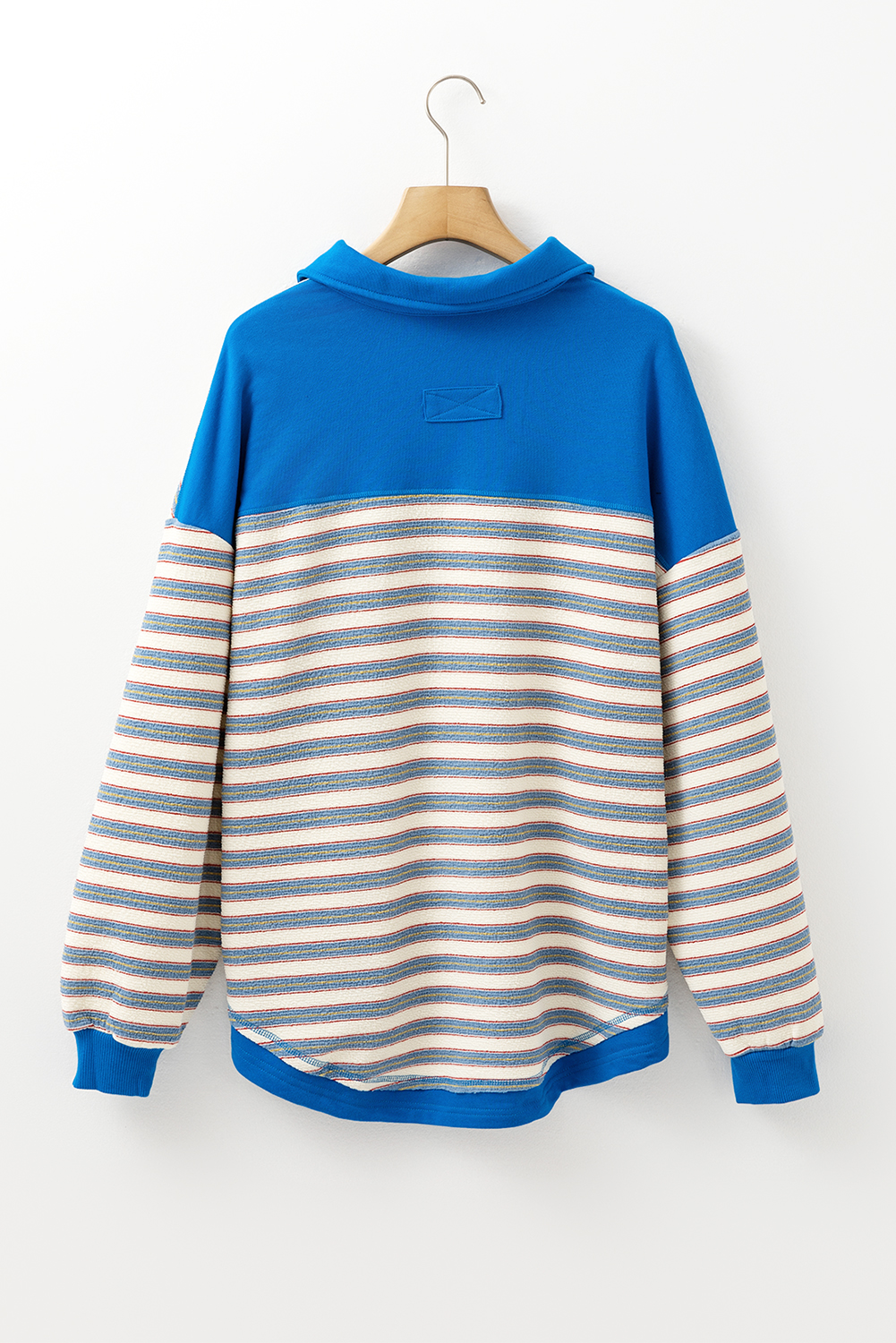 Red Stripe Buttoned V Neck Collared Drop Shoulder Top - loveforevers