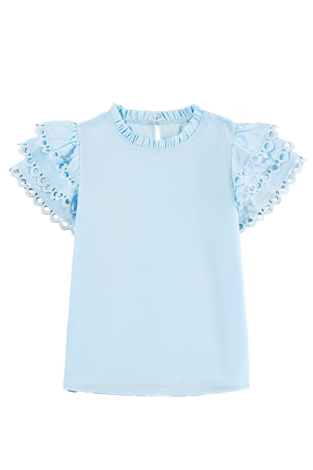Beau Blue Layered Ric Rac Cap Sleeve Filled Neck Blouse - loveforevers