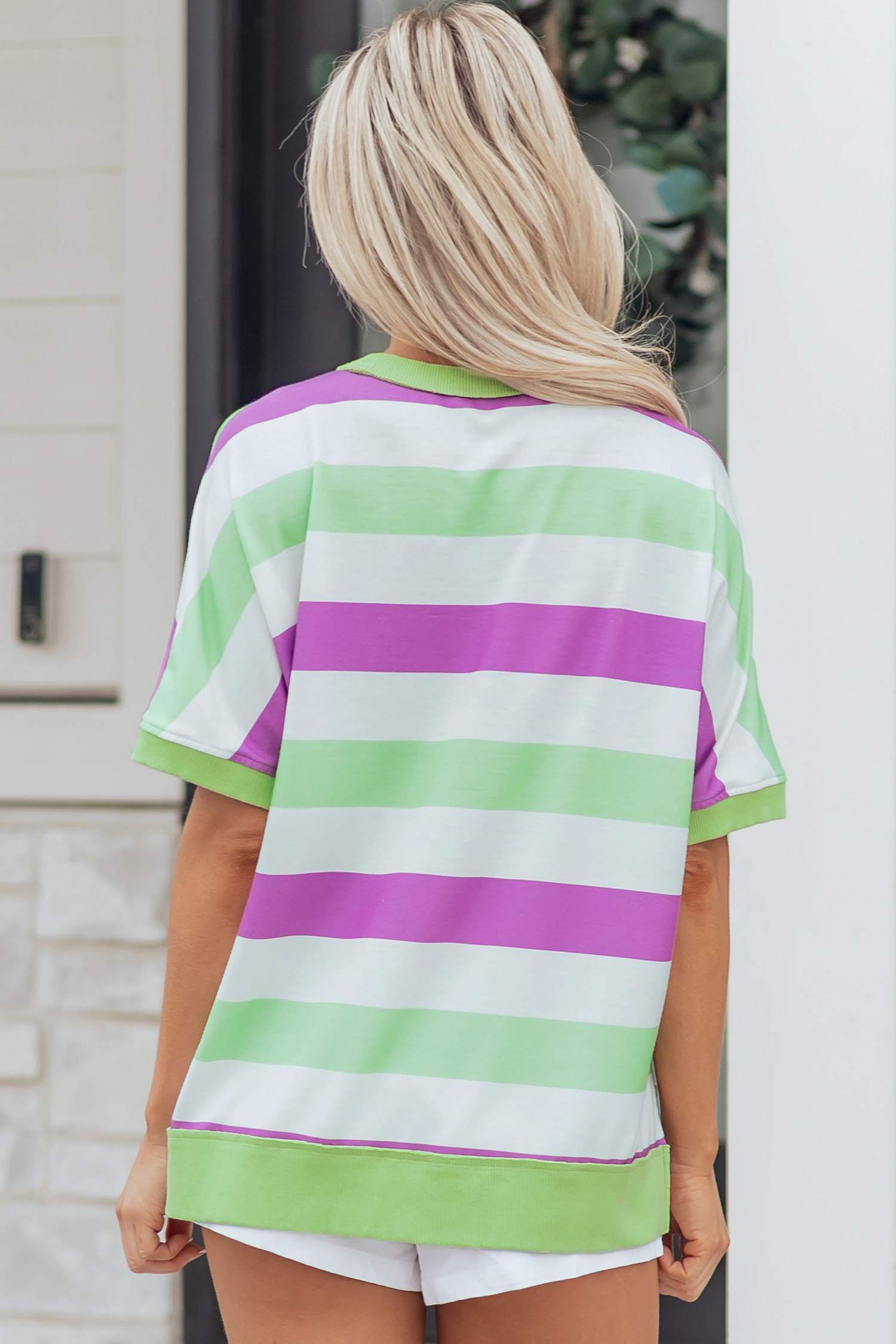 Green Stripe Lucky Clover Embroidered Graphic Dolman Loose Tee - loveforevers