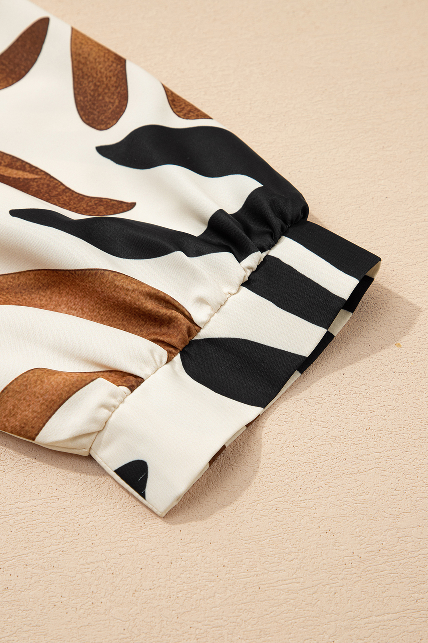 Brown Abstract Print Puff Sleeve Loose Blouse - loveforevers