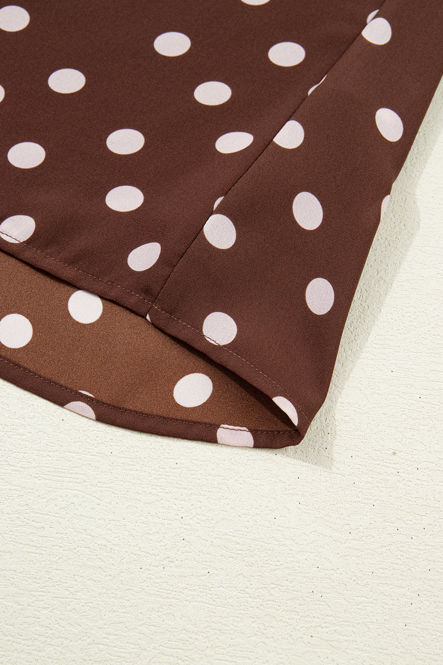 Coffee Polka Dot Print Ruffle Trim V Neck Long Bell Sleeve Blouse - loveforevers