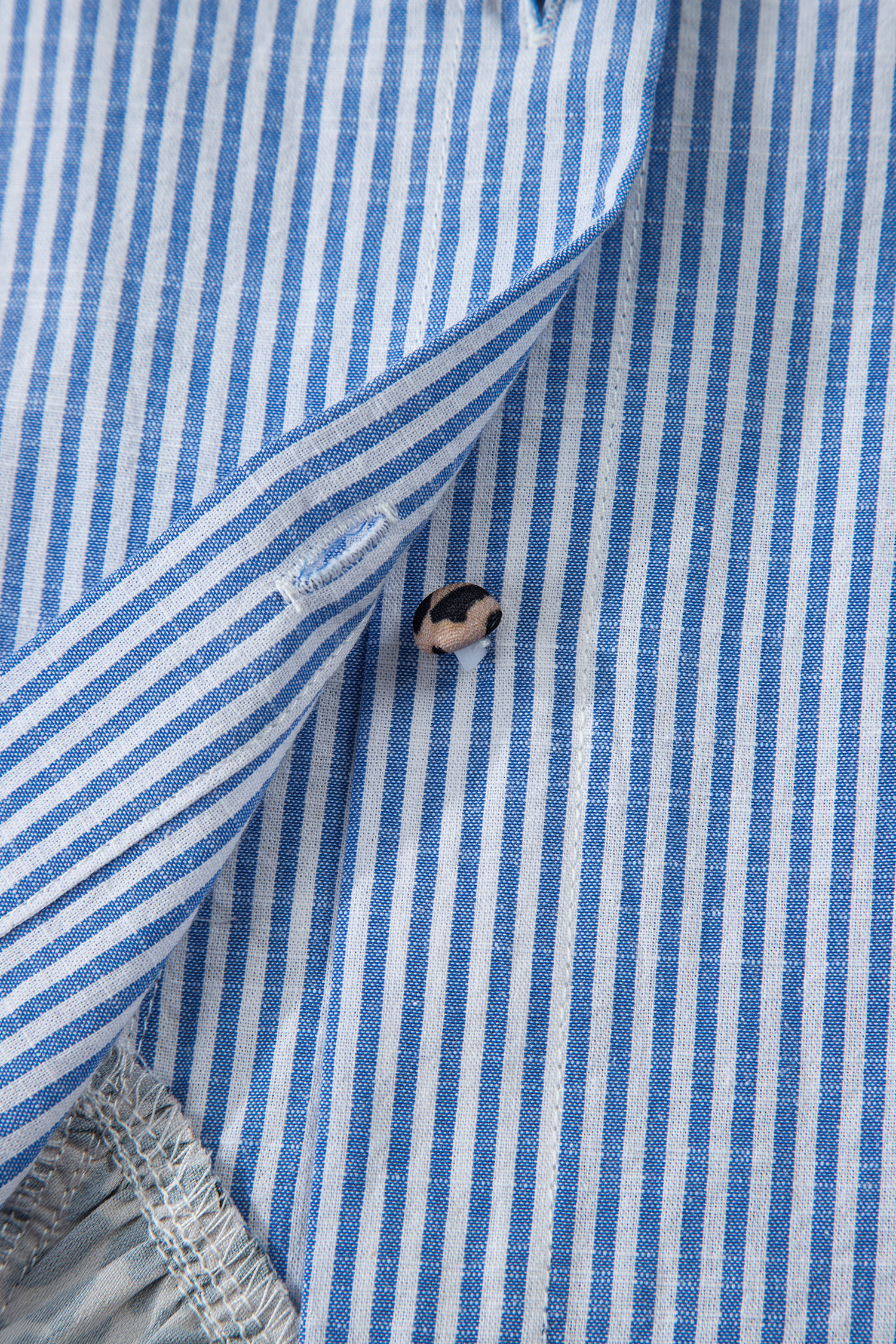 Sky Blue Stripe Contrast Frilled Leopard Trim Casual Long Sleeve Shirt - loveforevers