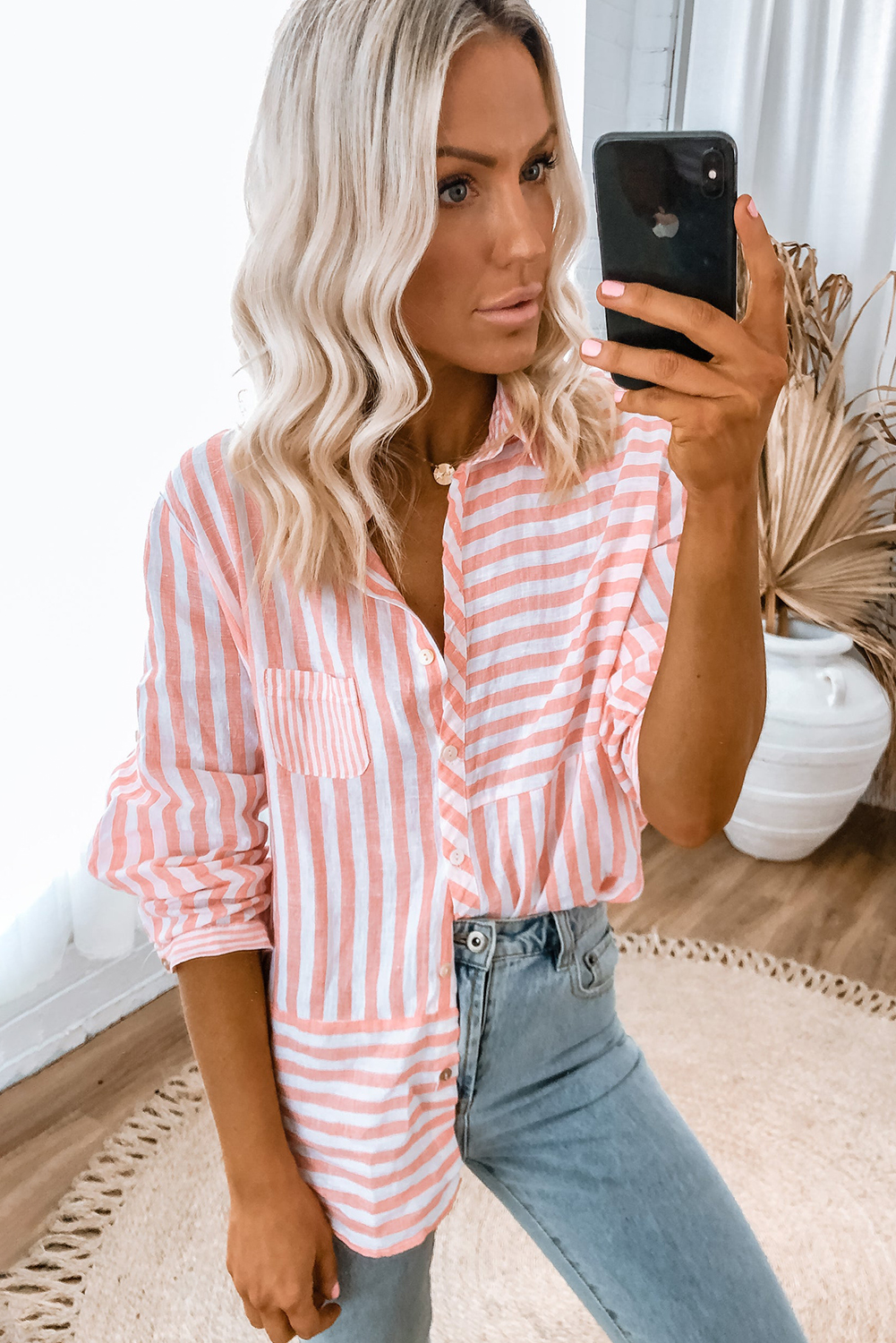 Pink Stripe Buttoned Long Sleeve Casual Shirt - loveforevers