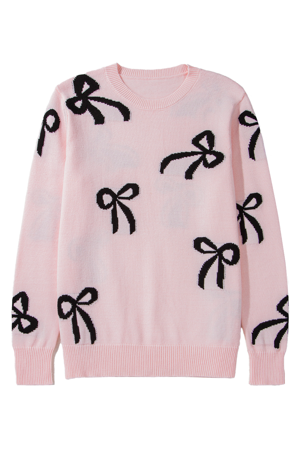 Light Pink Bow Pattern Knitted Loose Fit Sweater - loveforevers