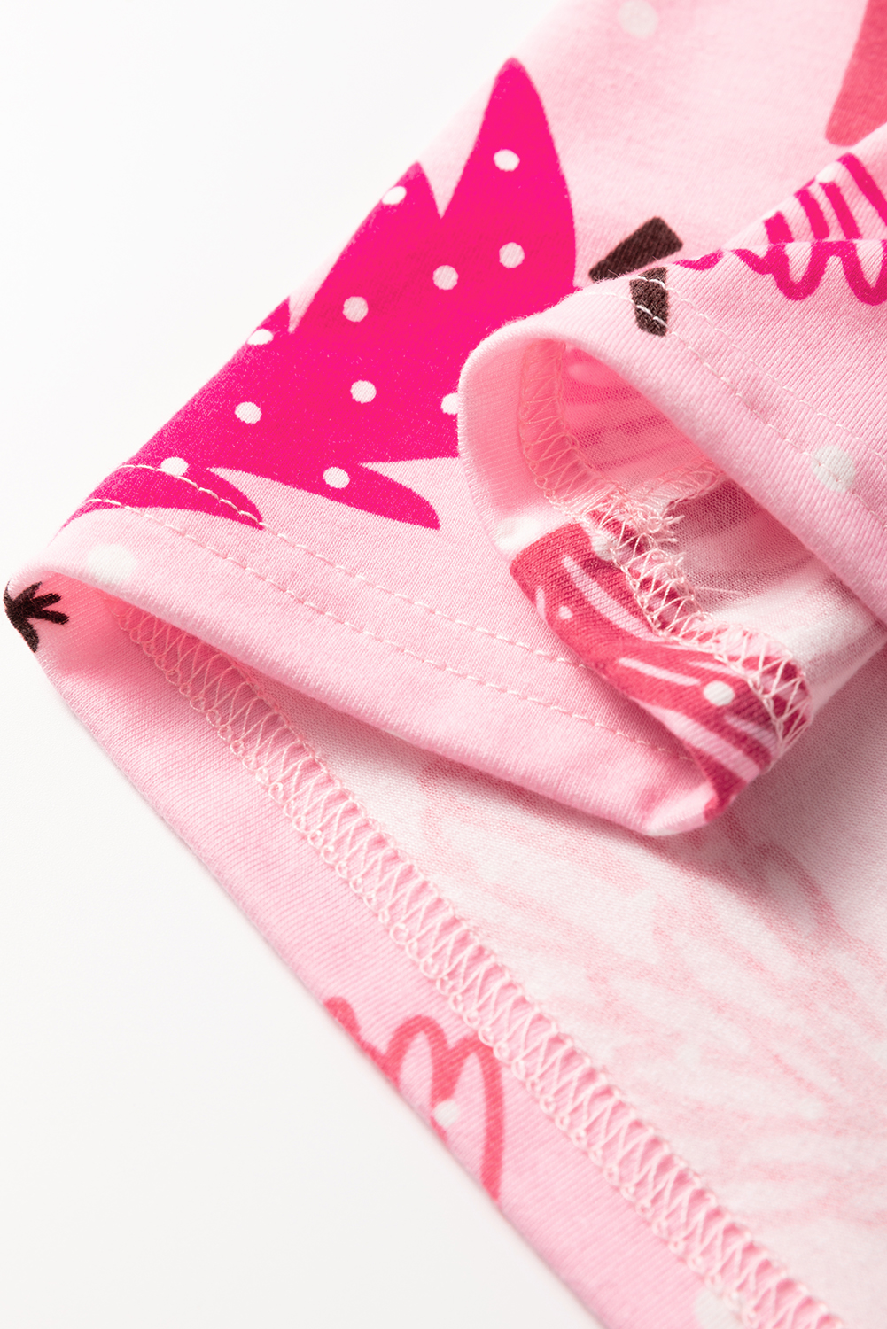 Pink Christmas Tree Print V Neck Buttoned Pullover and Drawstring Pants Lounge Set - loveforevers