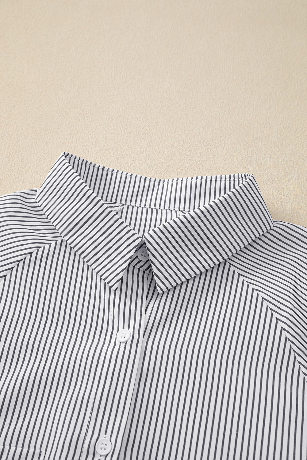 Red Stripe Smocked Cuffed Striped Boyfriend Shirt with Pocket - loveforevers