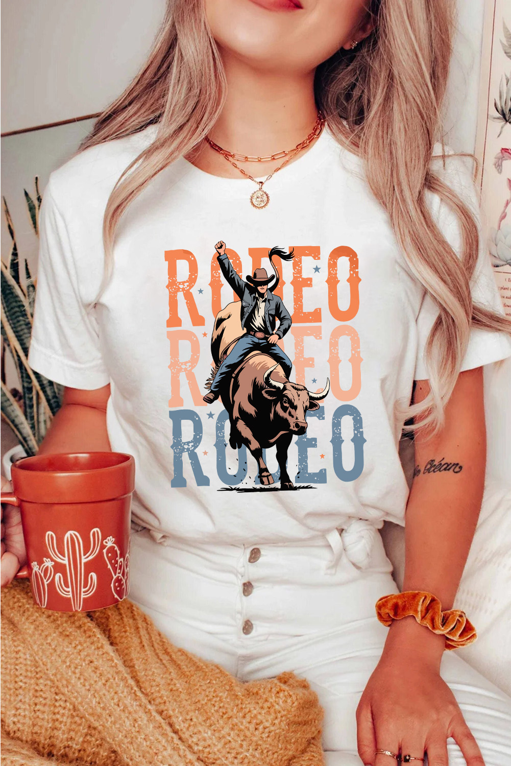 White Cowboy RODEO Graphic Western T Shirt - loveforevers