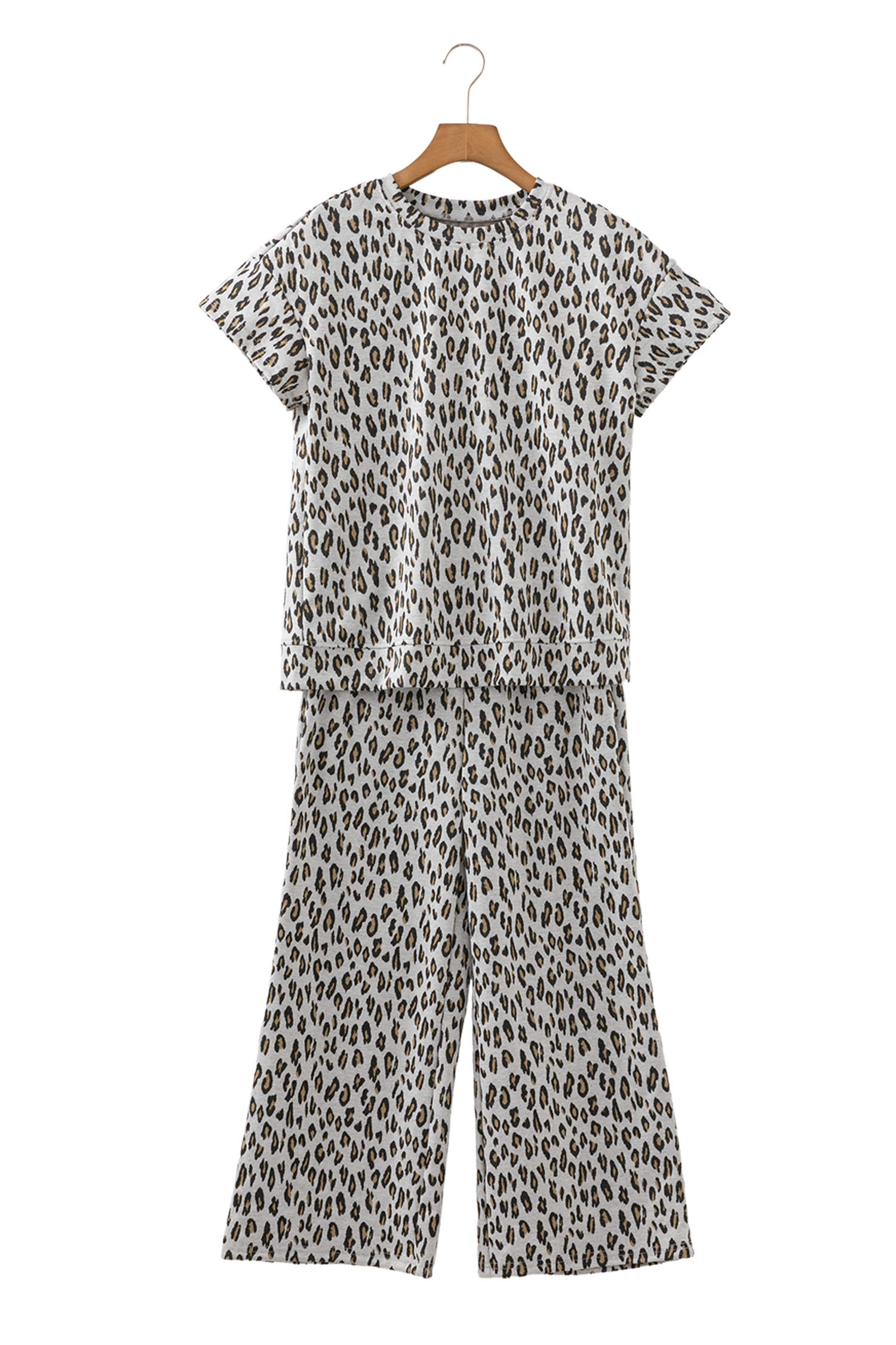 Beige Leopard Print Casual Tee and Pants 2pcs Outfit - loveforevers