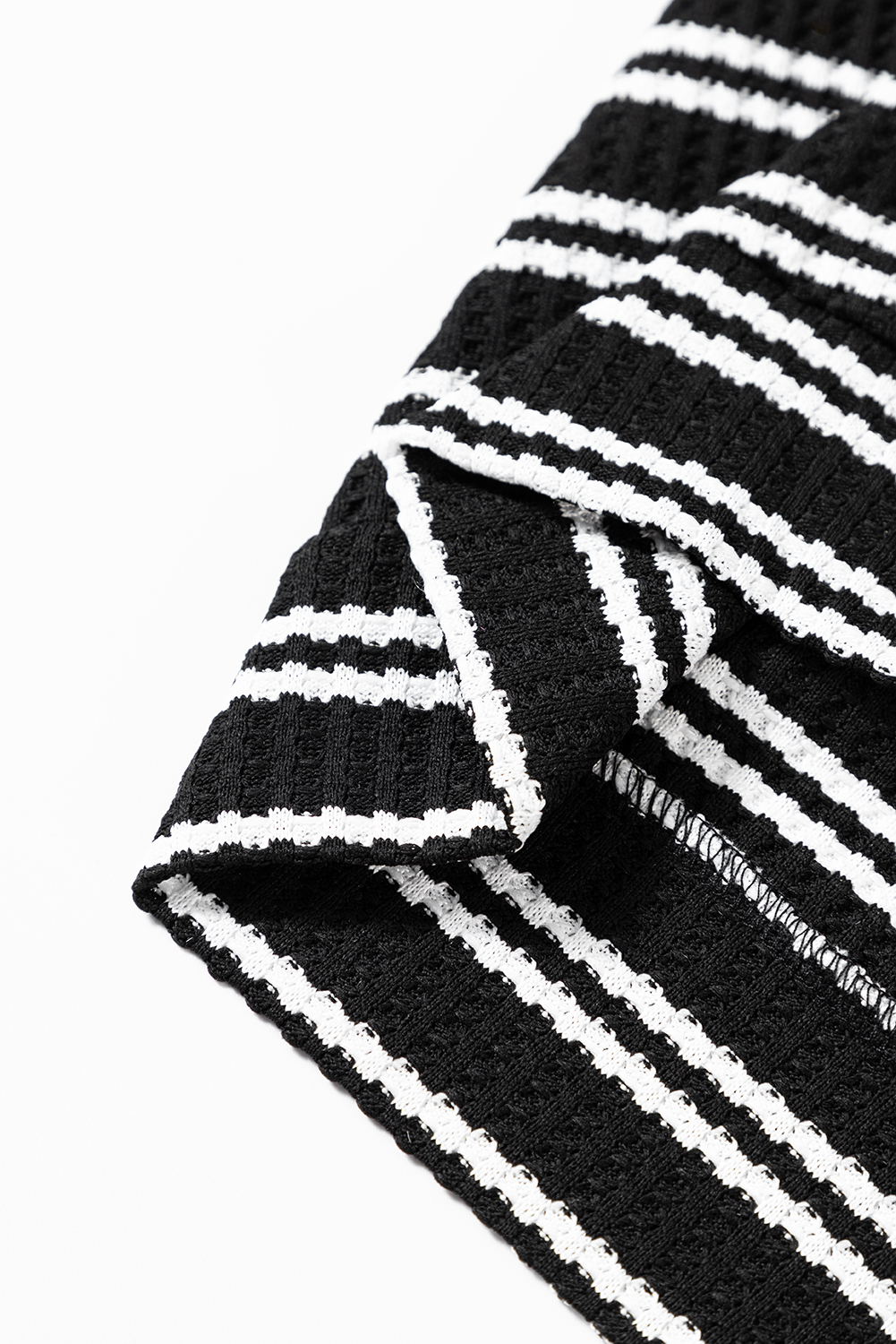 Black Stripe Textured Quarter Zip Collar Long Sleeve Top - loveforevers