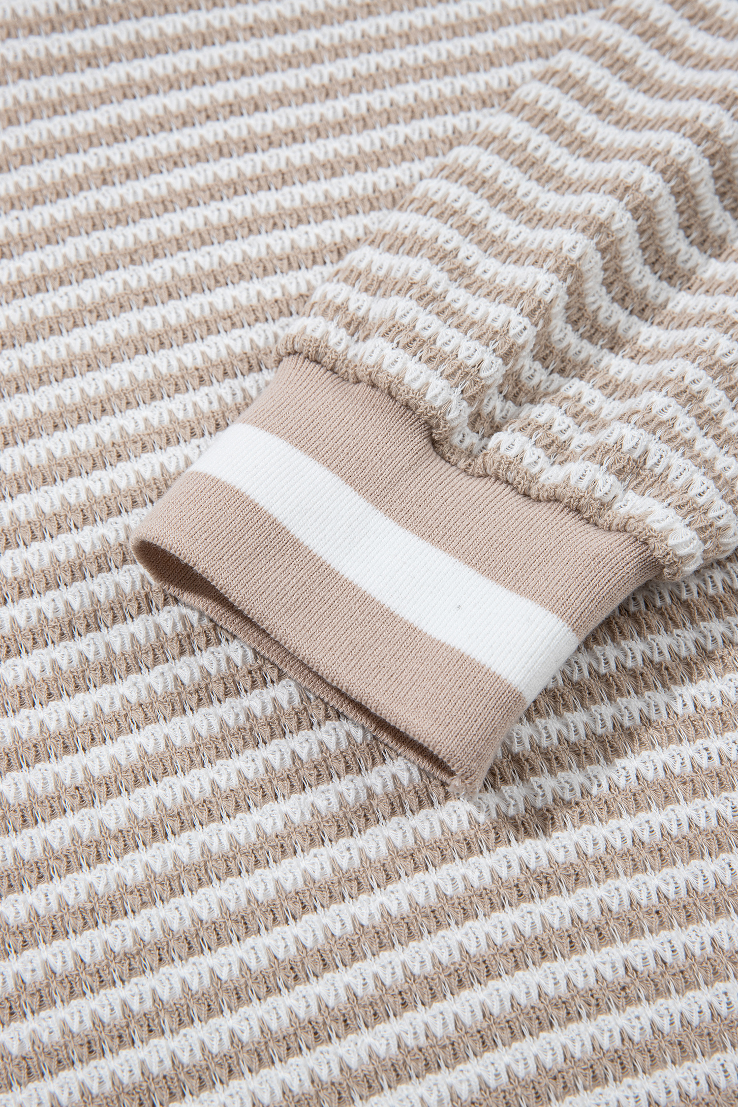 Beige Striped Textured Knit V Neck Casual Top - loveforevers