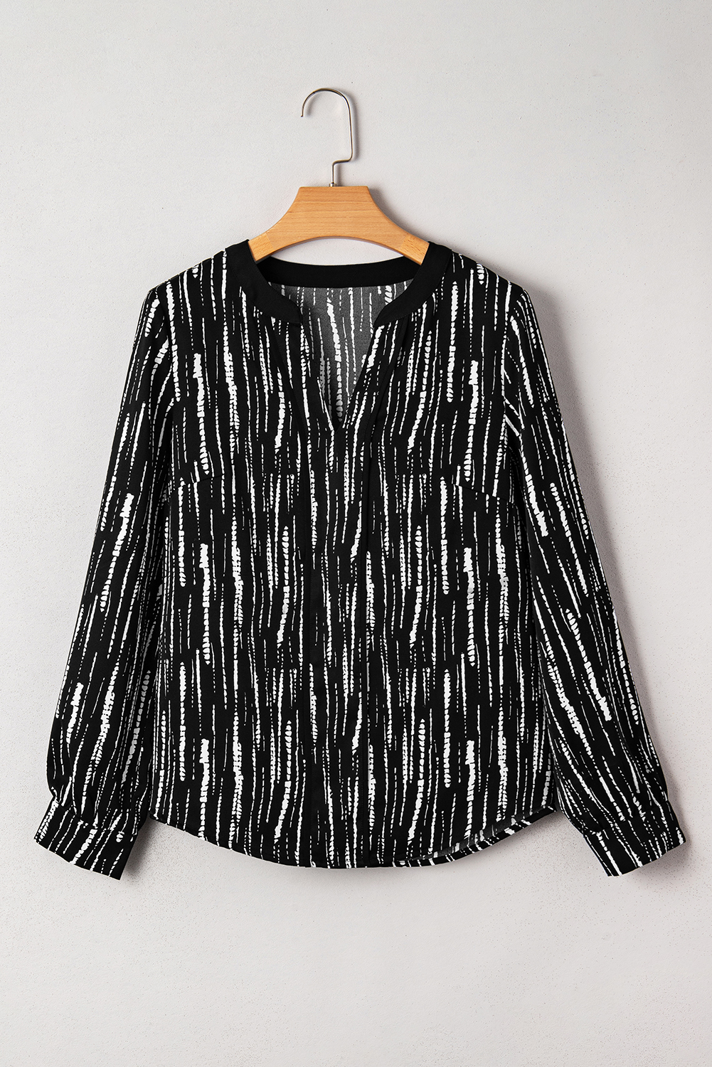 White Abstract Printed V Neck Fall Blouse - loveforevers