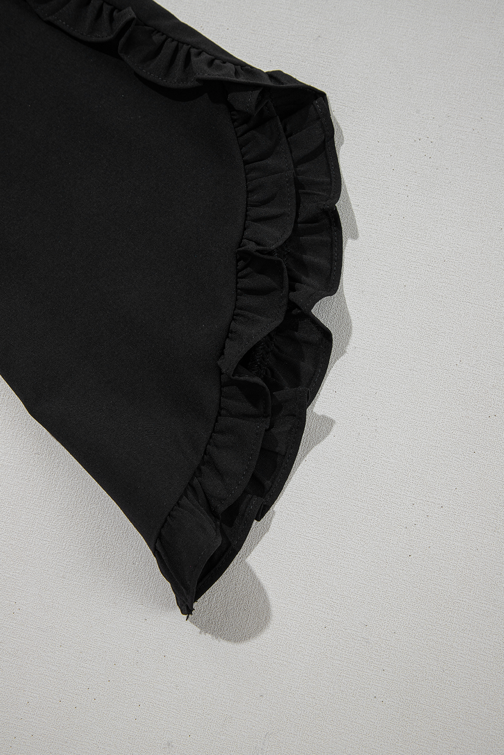 Black Ruffle Trimmed 3/4 Sleeve Round Neck Blouse - loveforevers