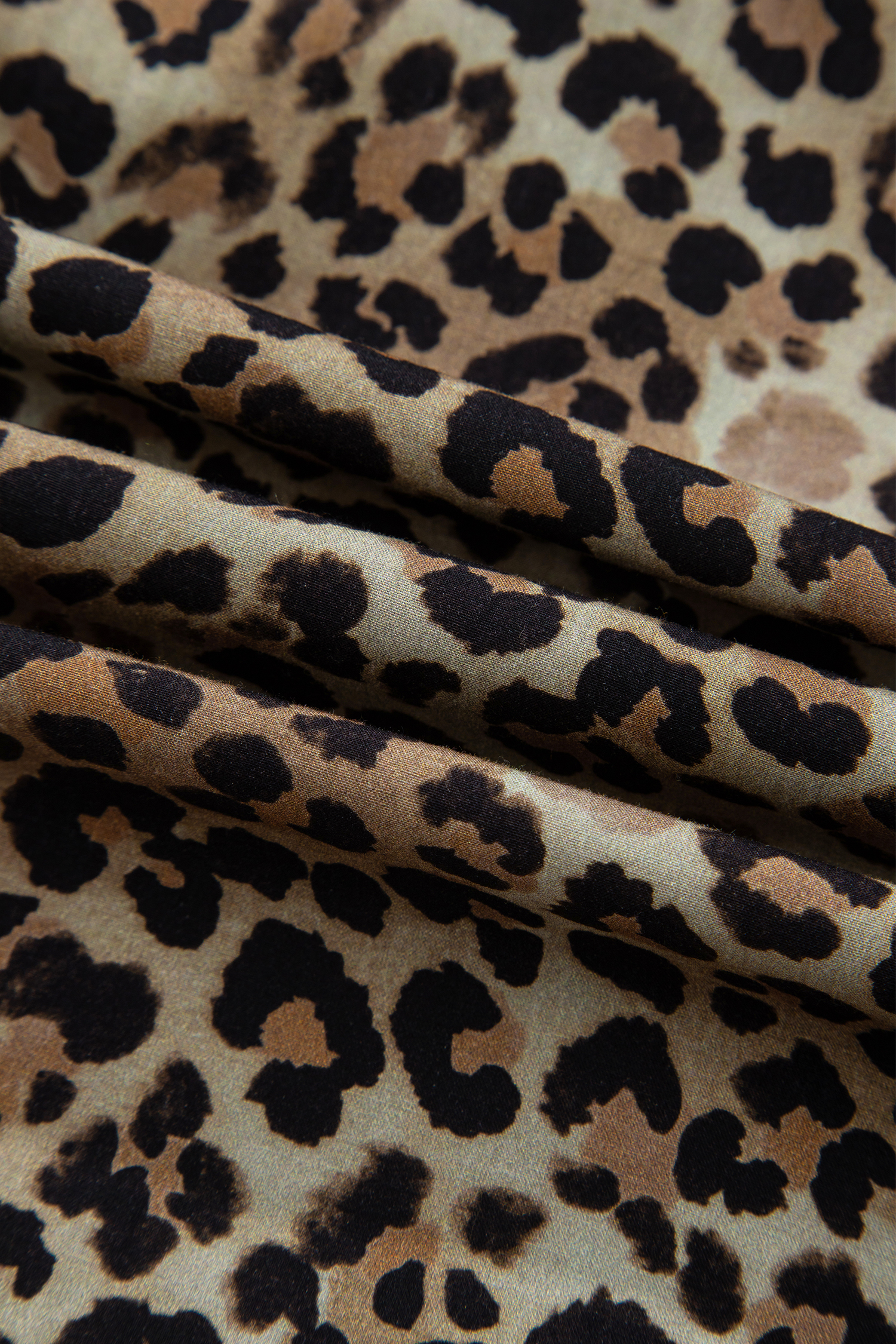 Khaki Contrast Striped Trim V Neck Leopard Shirt - loveforevers
