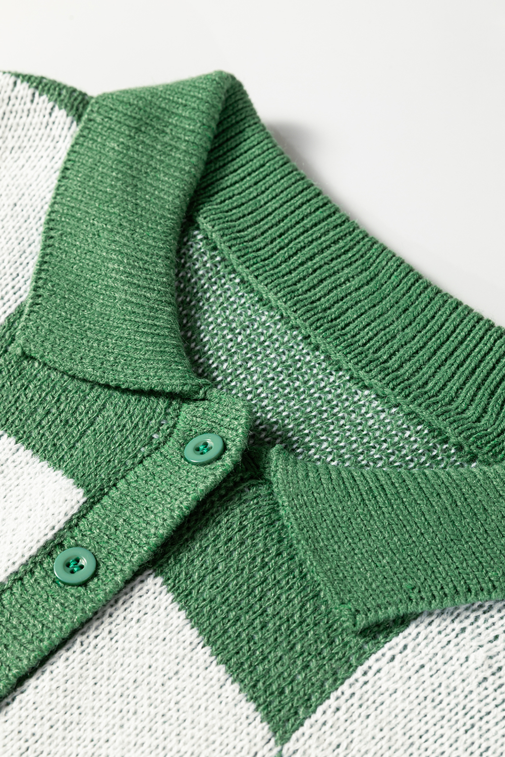 Mist Green Checkered Pattern Polo Collar Loose Sweater - loveforevers